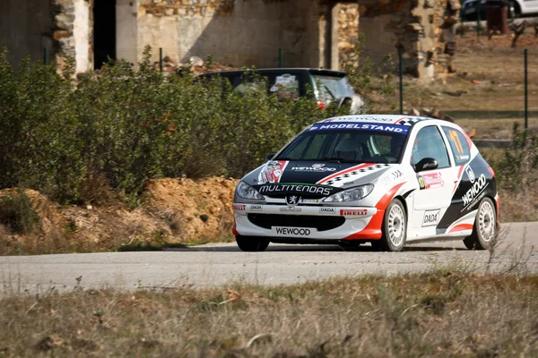 CASTELO BRANCO, PORTUGAL - MARCH 10: Salvador Gonzaga drives a Peugeot 206 GTI during Rally Castelo Branco 2012, integrated on Open Championship in Castelo Branco, Portugal on March 10, 2012. — Stock Photo, Image