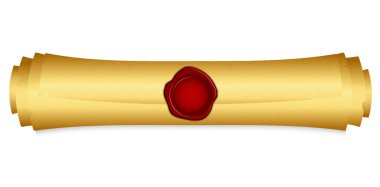 Vector illustration of gold scroll with red wax seal clipart