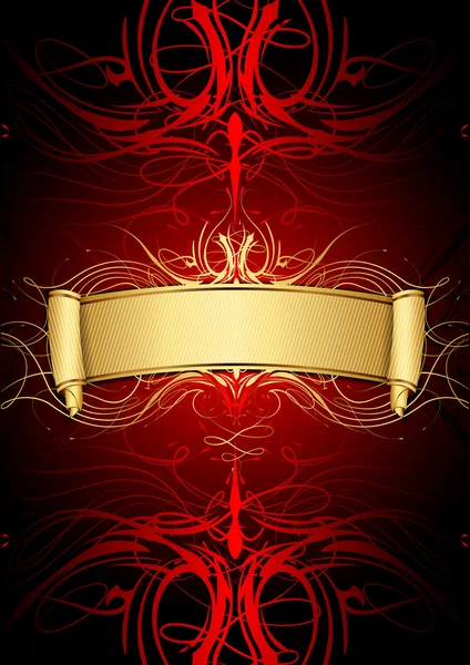 Векторна ілюстрація золотої прокрутки на червоному тлі — стоковий вектор