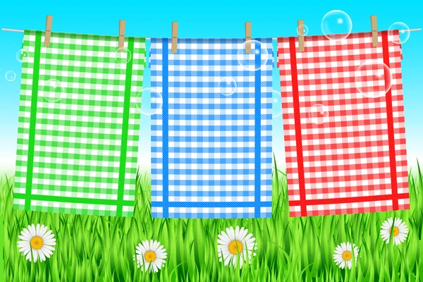 Vector illustration of towels on the clothesline — Stock Vector