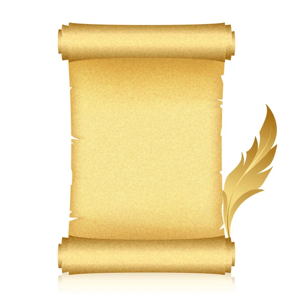 Ilustración vectorial de pergamino y pluma de oro — Vector de stock