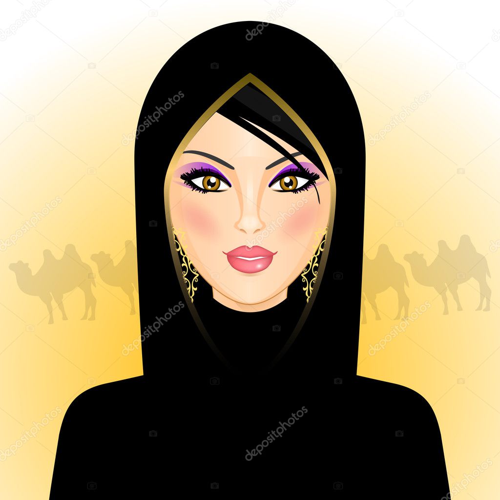Vector illustration of arab woman in the desert