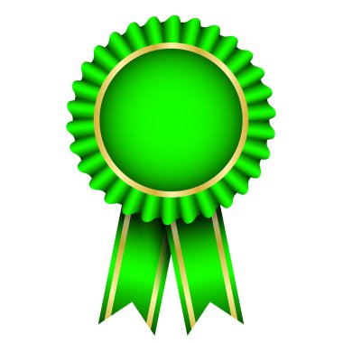 Vector illustration of green badge with ribbon clipart