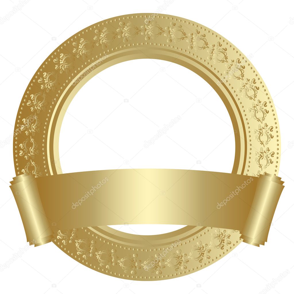 Golden circular frame with scroll