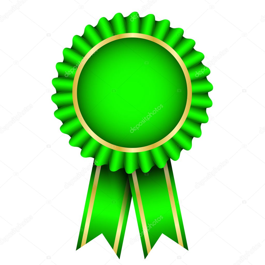 Vector illustration of green badge with ribbon