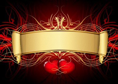 Vector illustration of gold scroll with hearts clipart