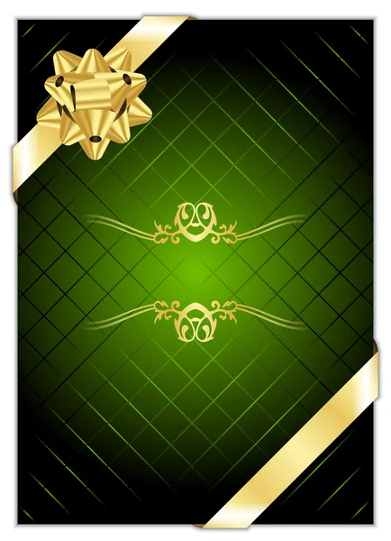 Векторный зеленый фон с золотым бантом — стоковый вектор