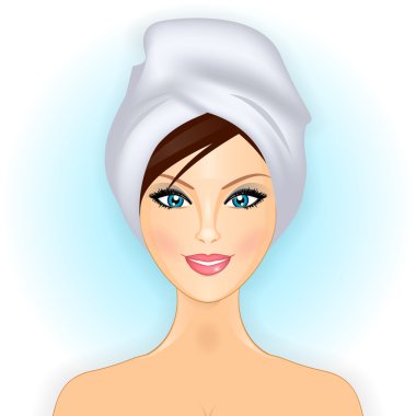 Vector illustration of smiling girl with towel clipart