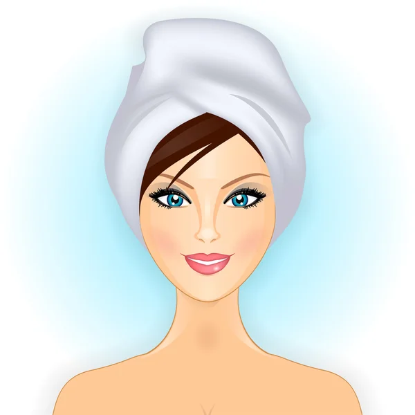 Векторная иллюстрация улыбающейся девушки с полотенцем — стоковый вектор