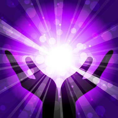 Vector illustration of hands with light clipart