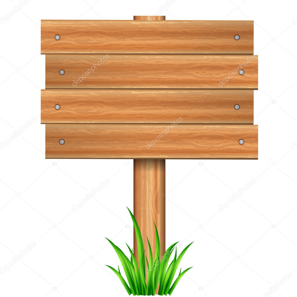 Vector illustration of wooden sign in grass