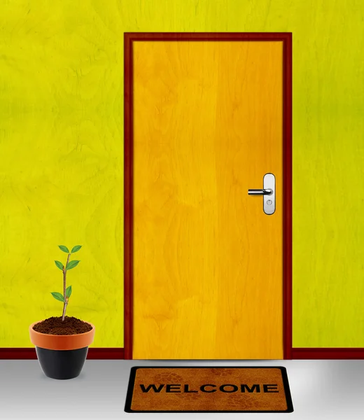 Gesloten deur met komst spoedig message — Stockfoto