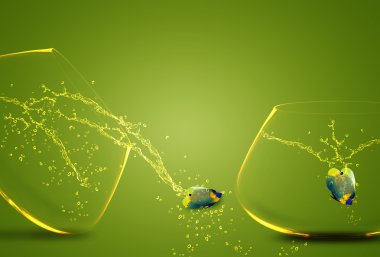 Angelfish jumping out of fishbowl clipart