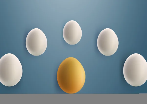 Unique golden egg between white eggs — Stock Photo, Image