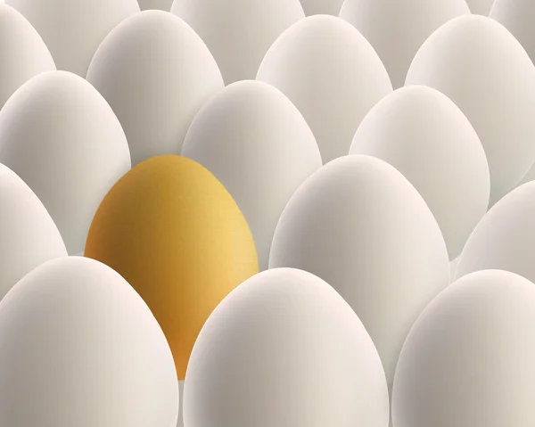 Unique golden egg between white eggs — Stock Photo, Image