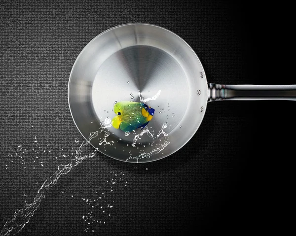 Angelfish jumping to frying pan — Stock Photo, Image