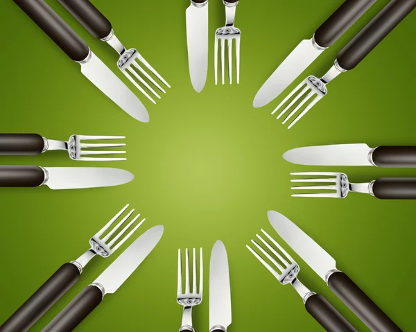 Círculo de espaço vazio cópia em conjunto de facas e garfos — Fotografia de Stock