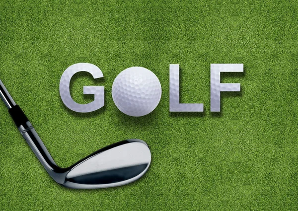 Bola de golfe e putter na grama verde — Fotografia de Stock