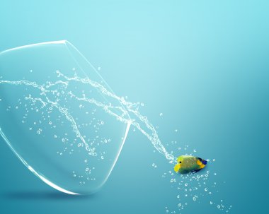 Angelfish jumping out of fishbowl clipart