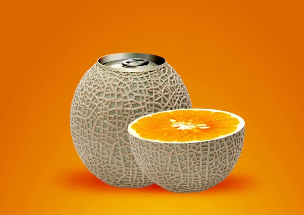 Melon can and half orange — Stock Photo, Image