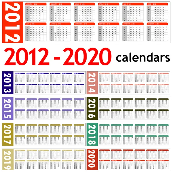 Nieuwe jaar 2012-2020 kalenders — Stockfoto