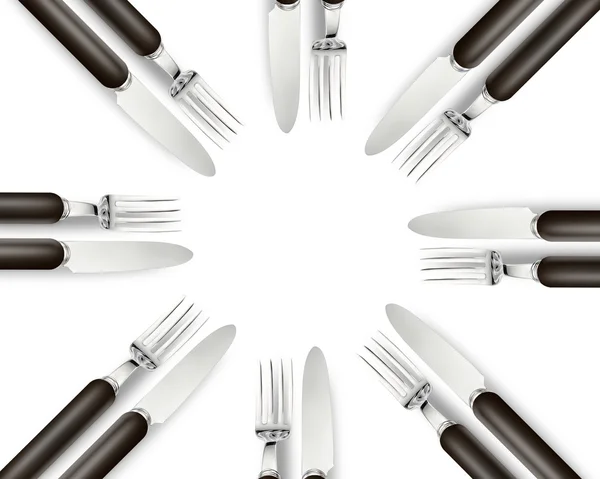 Cercle vide d'espace de copie dans un ensemble de couteaux et fourchettes — Photo