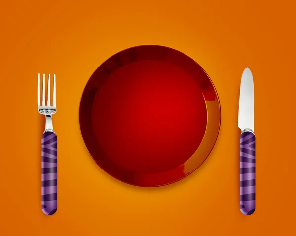 Prázdný talíř s nožem a vidličkou — Stock fotografie