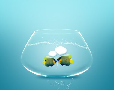 Angelfish faces as social network with speech bubbles. clipart