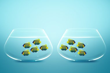 Two group of Enemies angelfish in two fishbowls clipart