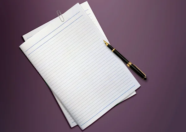 Egy toll és üres papír, az asztalon — Stock Fotó