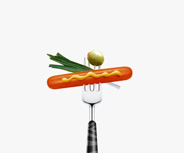 Hotdog auf Gabel — Stockfoto