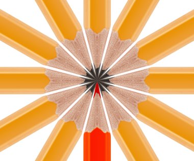 Red Sharpened pencil flipped in group of sharpened clipart