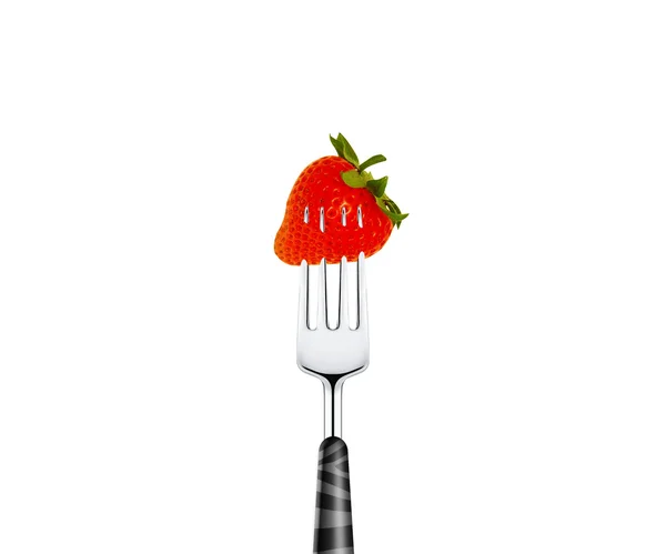 딸기 포크, 흰색 배경에 고립에 의해 피어 싱 — 스톡 사진