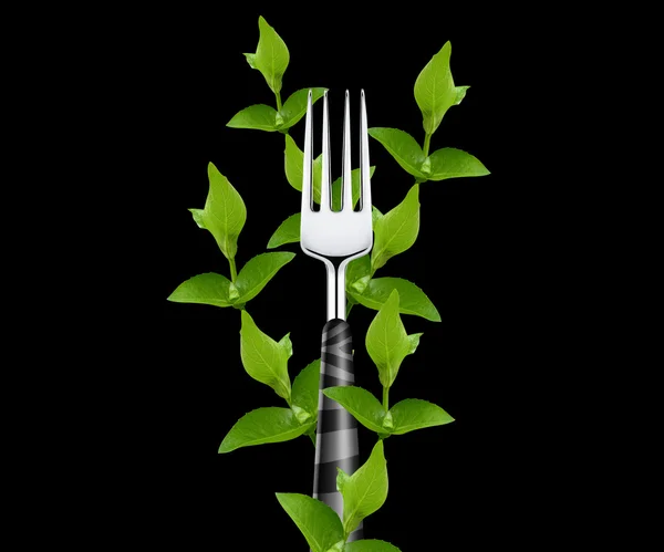 Foglie verdi intorno alla forchetta — Foto Stock
