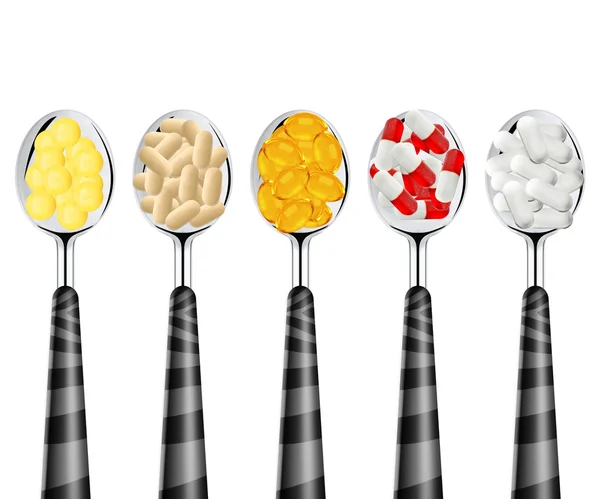 Spoons of pills — Stock Photo, Image