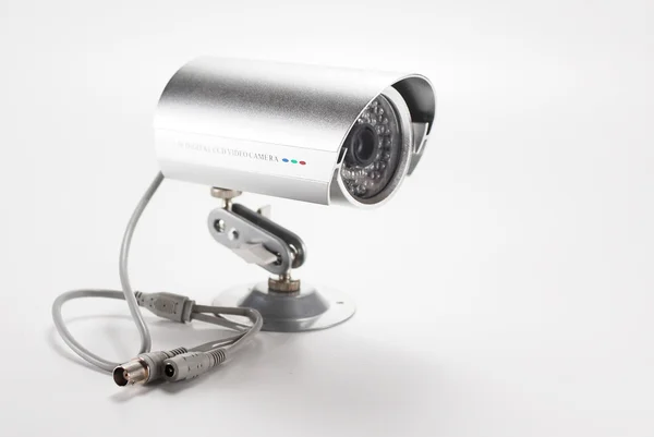 Silver isolated video surveillance camera — Stock Photo, Image