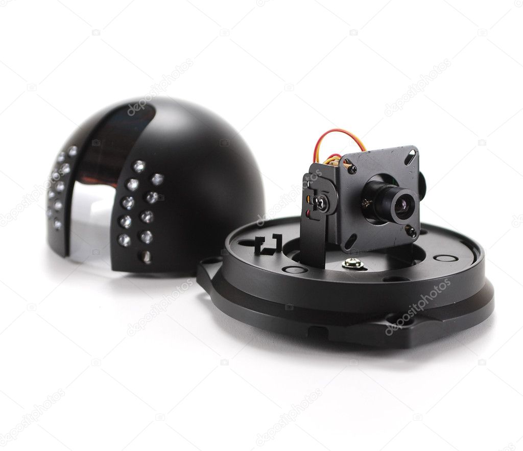 Black isolated video surveillance camera