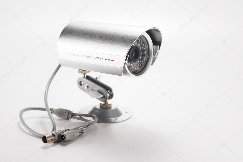 Silver isolated video surveillance camera