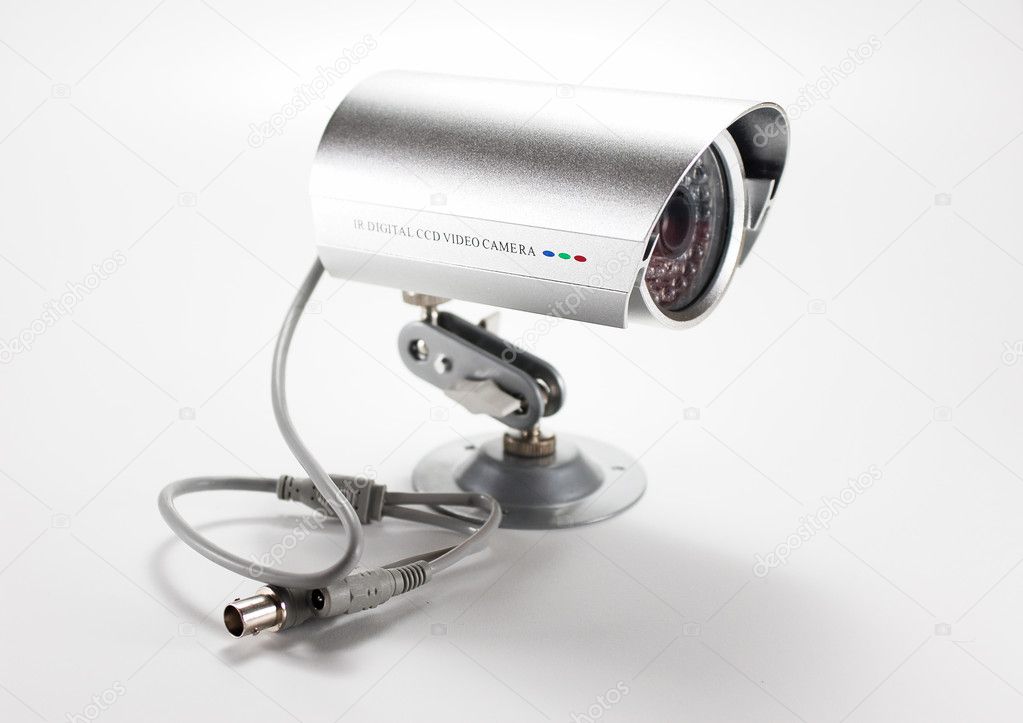 Silver isolated video surveillance camera