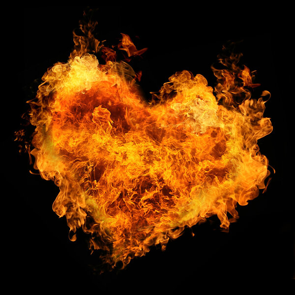 Fiery heart on black background