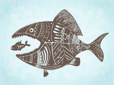  hand drawn patterned fishes clipart