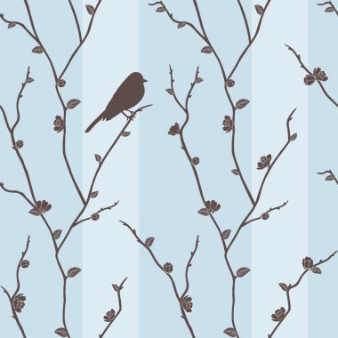  seamless pattern with bird on sakura clipart