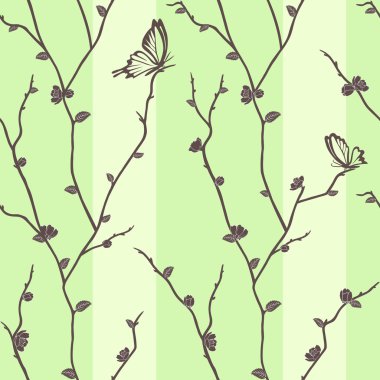  seamless pattern with butterflies on sakura clipart