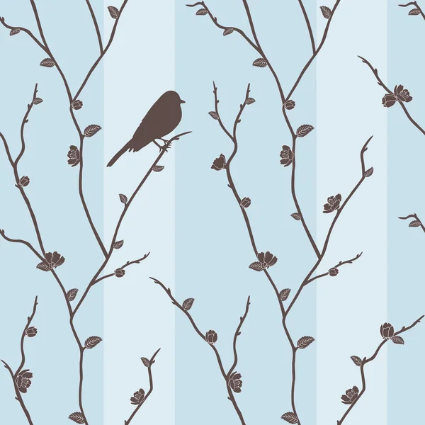Seamless pattern with bird on sakura — Stok fotoğraf