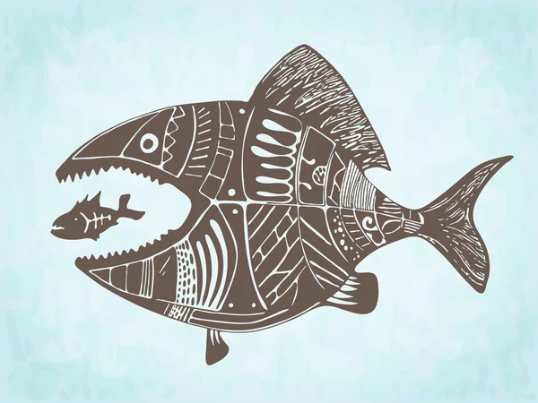 Hand drawn patterned fishes — Stockfoto