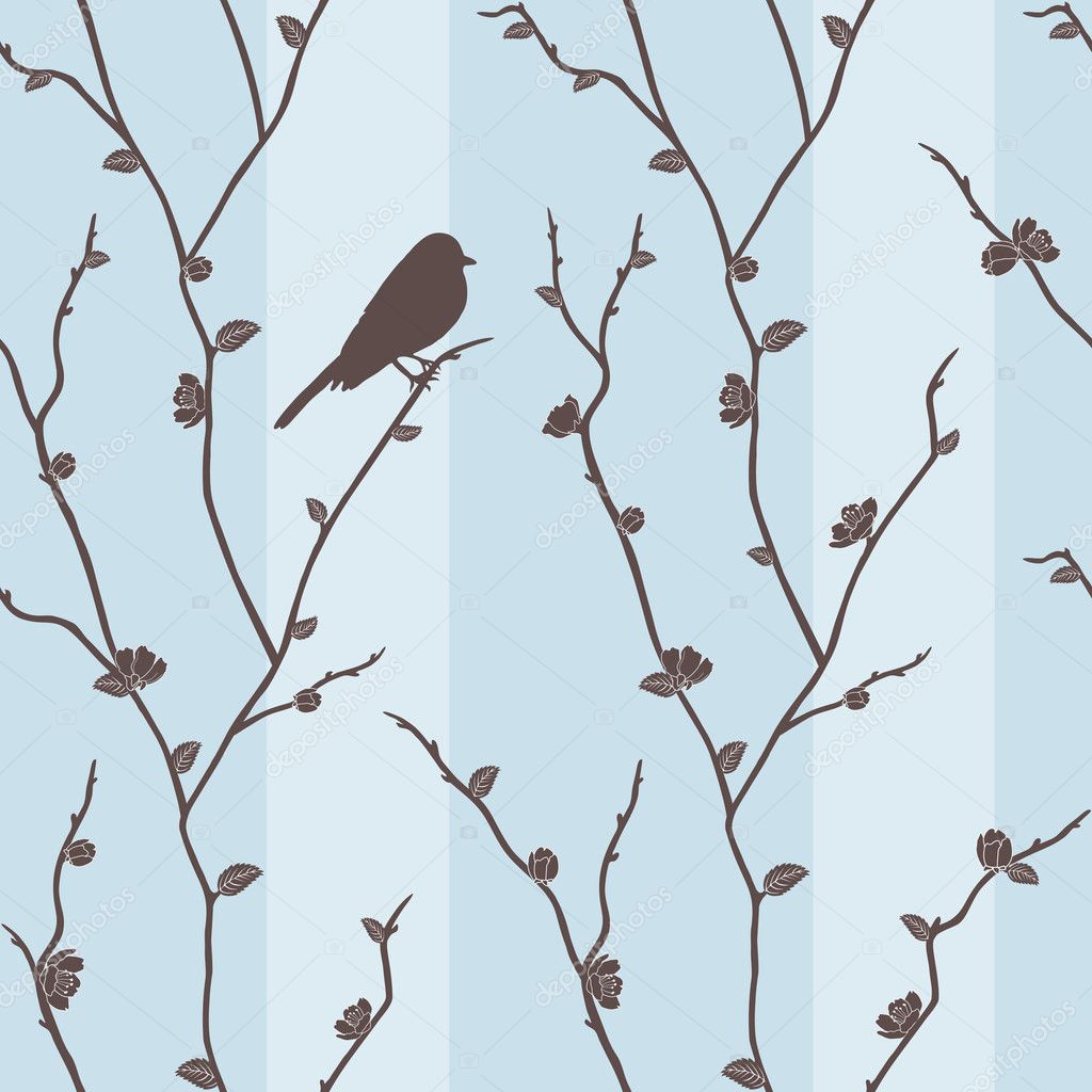  seamless pattern with bird on sakura