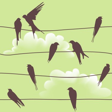  seamless pattern with birds on wires clipart