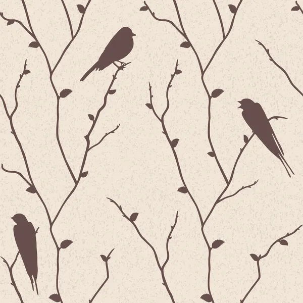 Seamless pattern with birds on branches — Stock Photo, Image