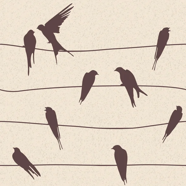 Seamless pattern with birds on wires — Stockfoto