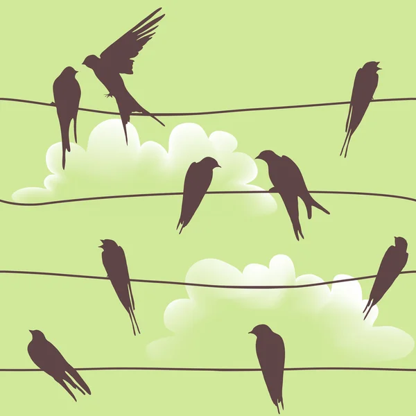 Seamless pattern with birds on wires — Stock Photo, Image